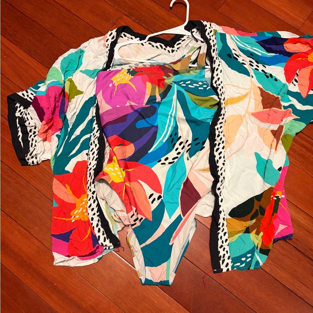 La Blanca Multicolor Tropical Floral One-Piece Swimsuit with Cover-Up